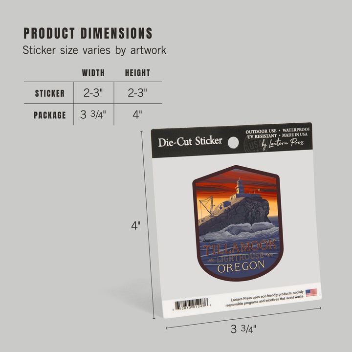 Oregon Coast, Tillamook Lighthouse, Contour, Lantern Press Artwork, Vinyl Sticker Sticker Lantern Press