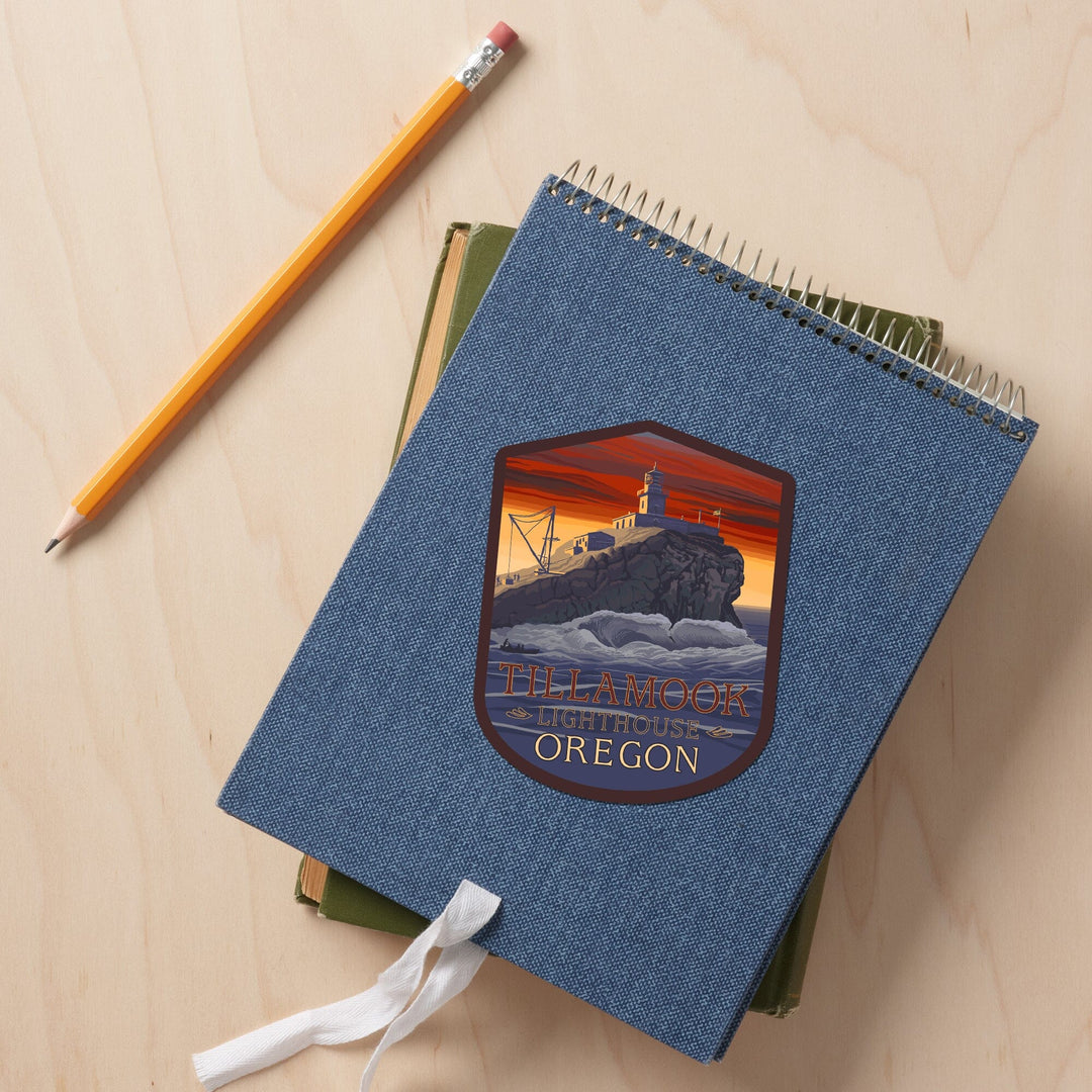 Oregon Coast, Tillamook Lighthouse, Contour, Lantern Press Artwork, Vinyl Sticker Sticker Lantern Press