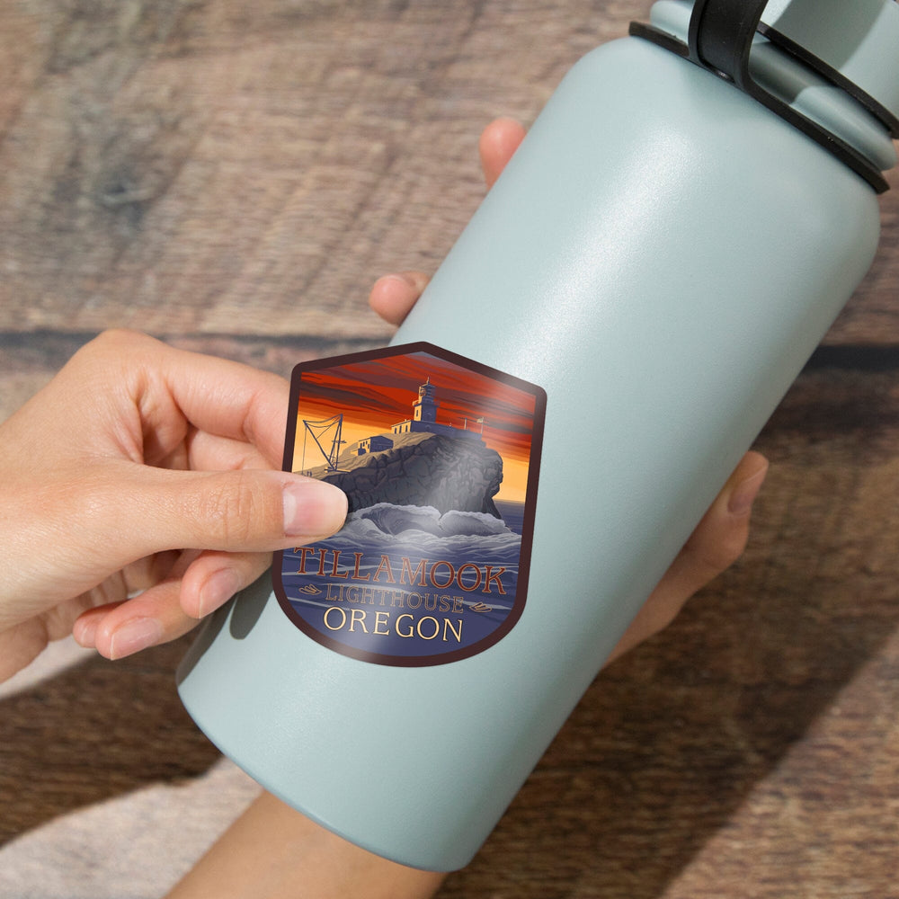 Oregon Coast, Tillamook Lighthouse, Contour, Lantern Press Artwork, Vinyl Sticker Sticker Lantern Press