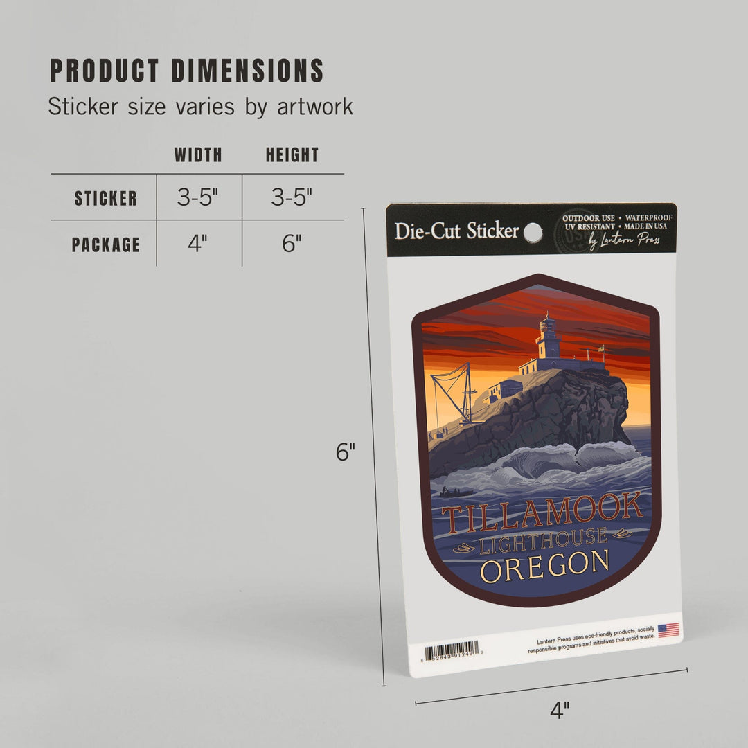 Oregon Coast, Tillamook Lighthouse, Contour, Lantern Press Artwork, Vinyl Sticker Sticker Lantern Press
