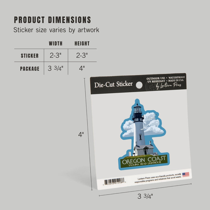 Oregon Coast, Yaquina Head Lighthouse, Contour, Lantern Press Artwork, Vinyl Sticker Sticker Lantern Press