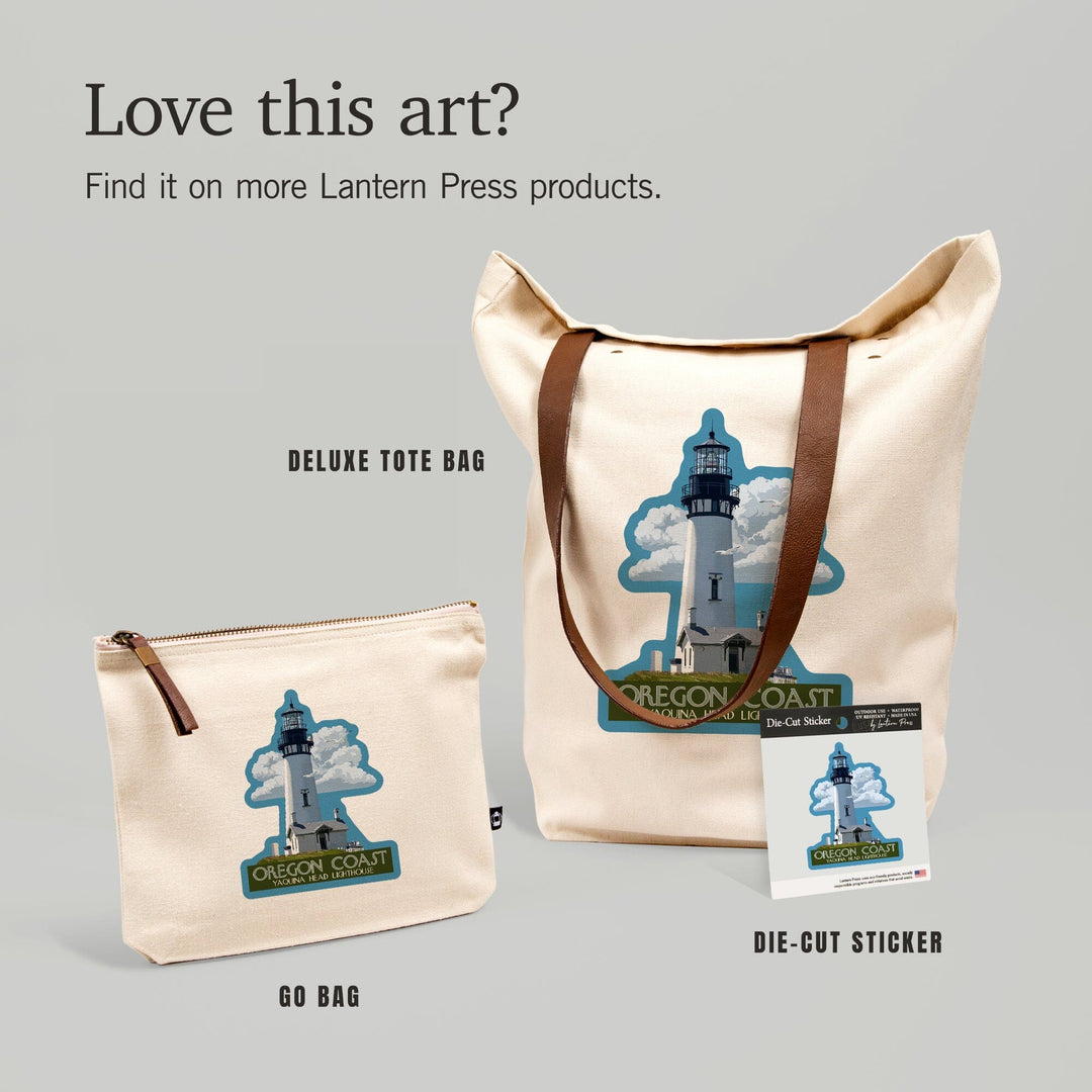 Oregon Coast, Yaquina Head Lighthouse, Contour, Lantern Press Artwork, Vinyl Sticker Sticker Lantern Press