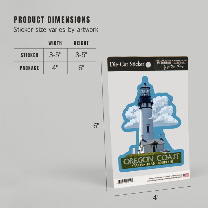 Oregon Coast, Yaquina Head Lighthouse, Contour, Lantern Press Artwork, Vinyl Sticker Sticker Lantern Press