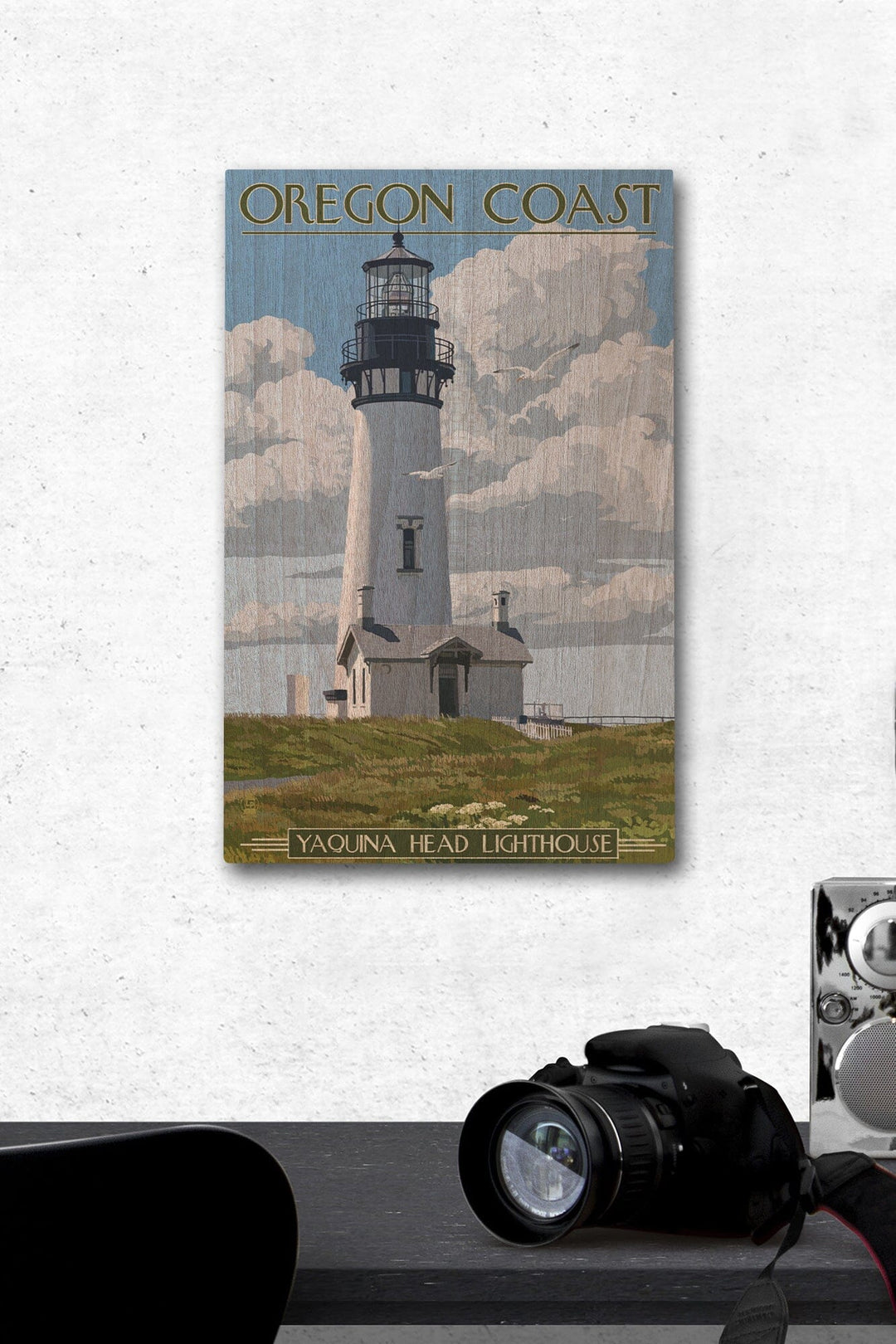 Oregon Coast, Yaquina Head Lighthouse, Lantern Press Artwork, Wood Signs and Postcards Wood Lantern Press 12 x 18 Wood Gallery Print