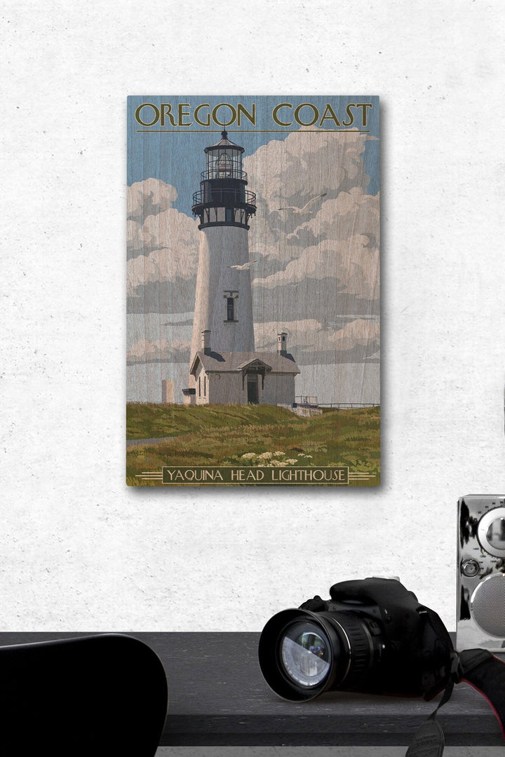 Oregon Coast, Yaquina Head Lighthouse, Lantern Press Artwork, Wood Signs and Postcards Wood Lantern Press 12 x 18 Wood Gallery Print
