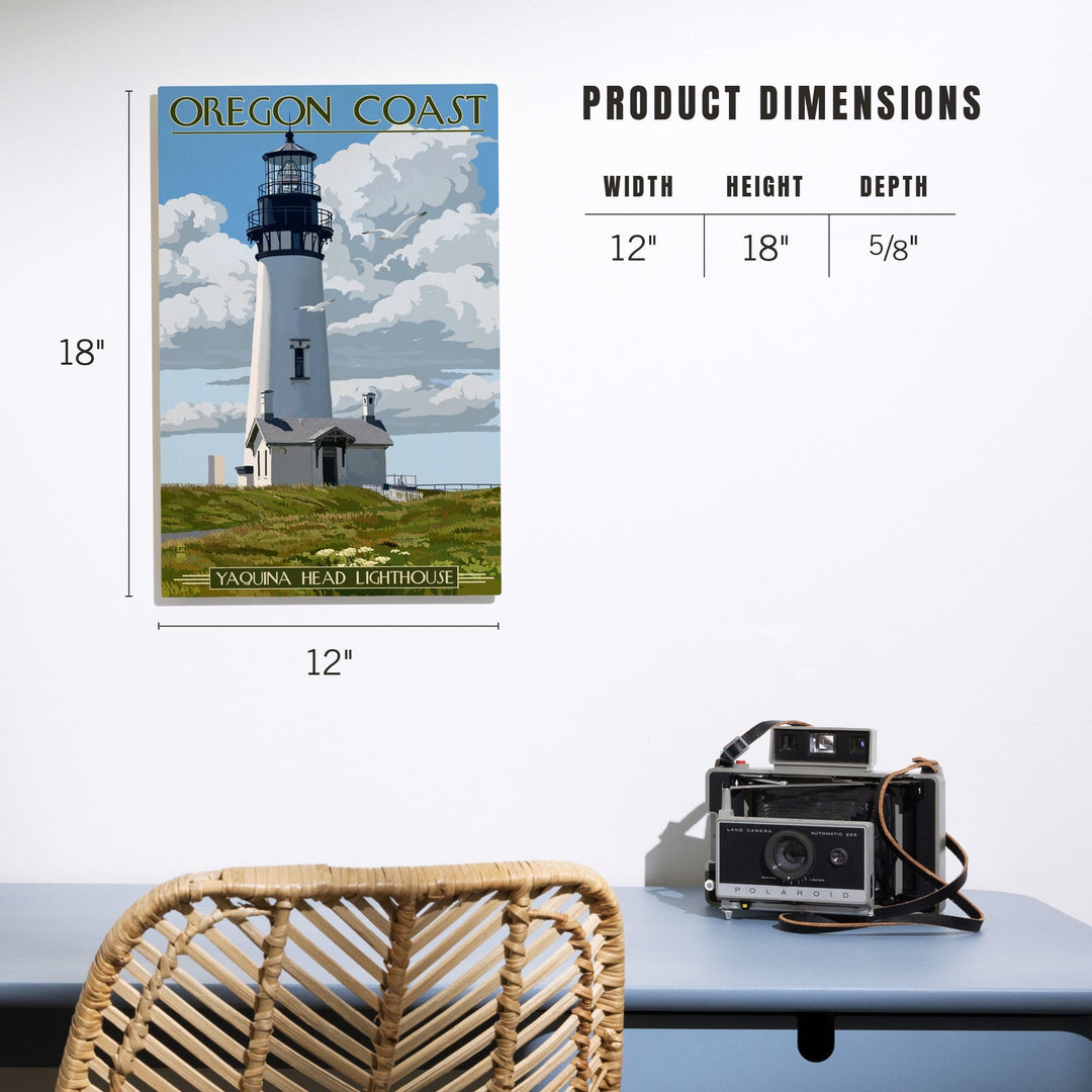 Oregon Coast, Yaquina Head Lighthouse, Lantern Press Artwork, Wood Signs and Postcards Wood Lantern Press