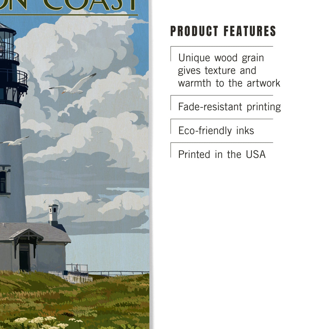 Oregon Coast, Yaquina Head Lighthouse, Lantern Press Artwork, Wood Signs and Postcards Wood Lantern Press
