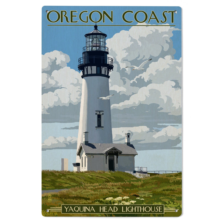 Oregon Coast, Yaquina Head Lighthouse, Lantern Press Artwork, Wood Signs and Postcards Wood Lantern Press