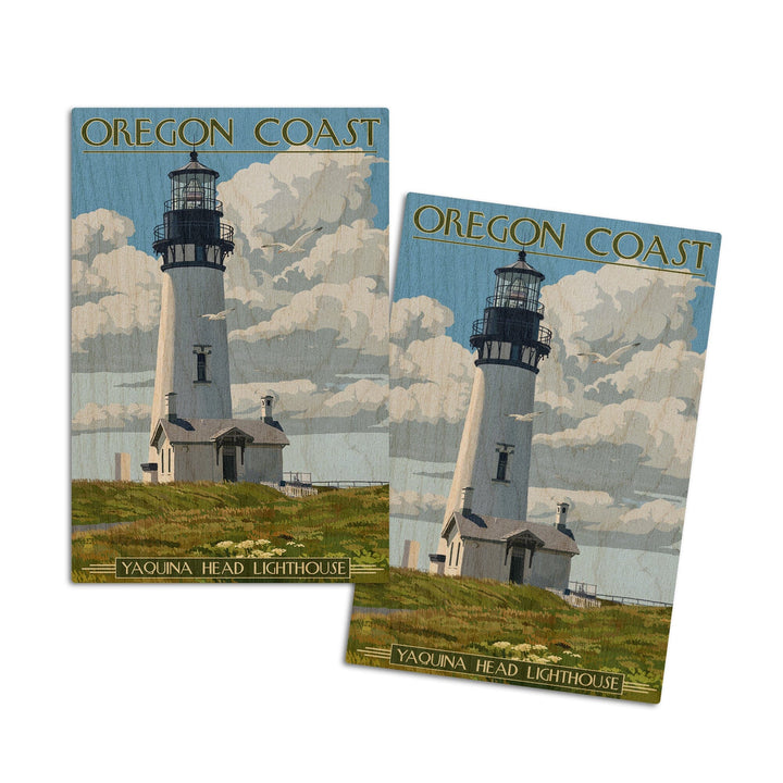 Oregon Coast, Yaquina Head Lighthouse, Lantern Press Artwork, Wood Signs and Postcards Wood Lantern Press 4x6 Wood Postcard Set