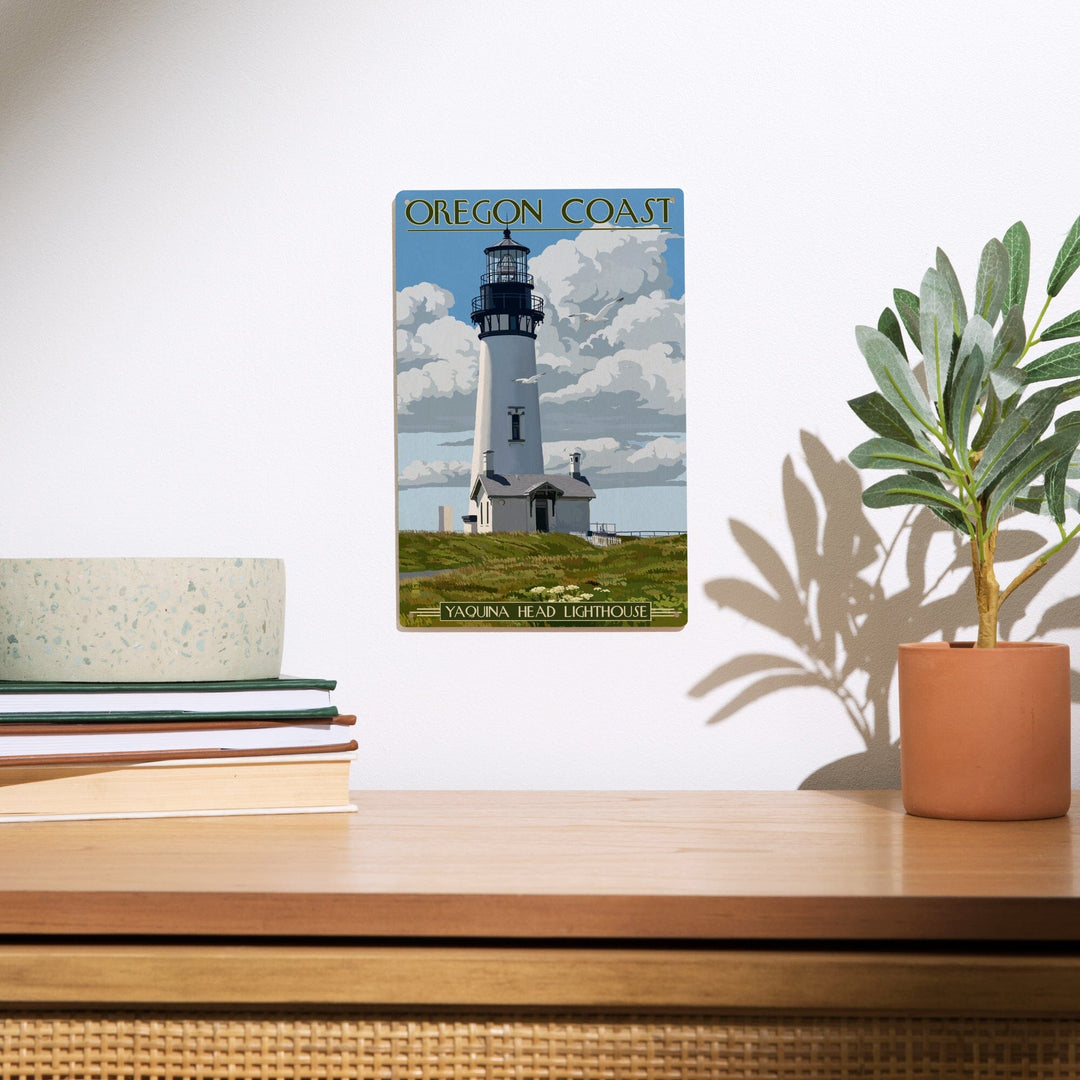 Oregon Coast, Yaquina Head Lighthouse, Lantern Press Artwork, Wood Signs and Postcards Wood Lantern Press