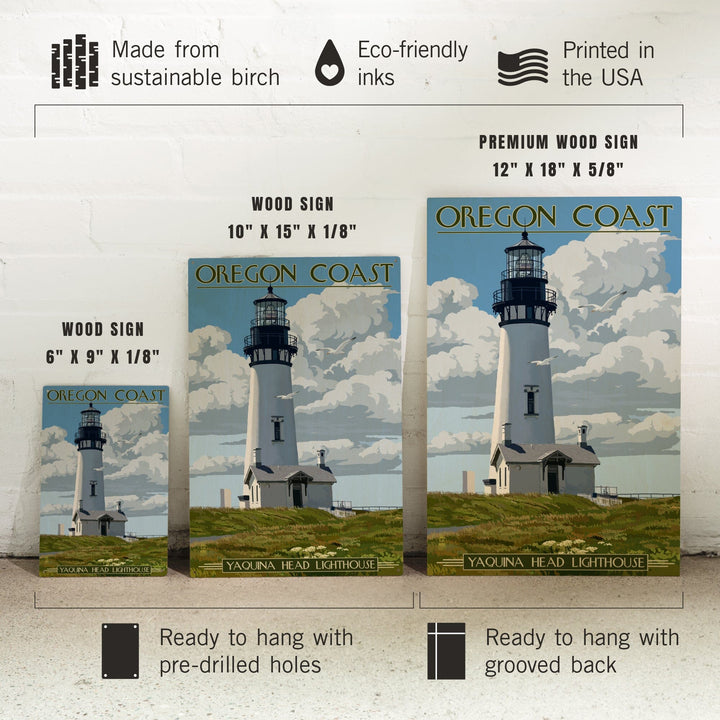 Oregon Coast, Yaquina Head Lighthouse, Lantern Press Artwork, Wood Signs and Postcards Wood Lantern Press