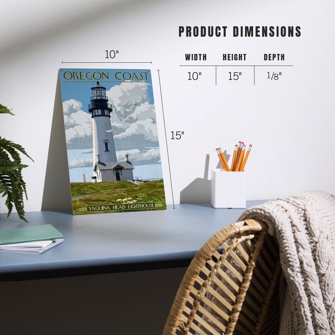 Oregon Coast, Yaquina Head Lighthouse, Lantern Press Artwork, Wood Signs and Postcards Wood Lantern Press