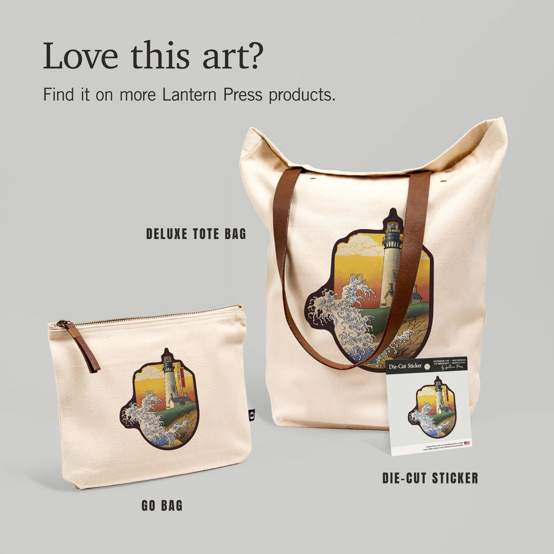 Oregon Coast, Yaquina Head Lighthouse, Woodblock Print, Contour, Lantern Press Artwork, Vinyl Sticker Sticker Lantern Press