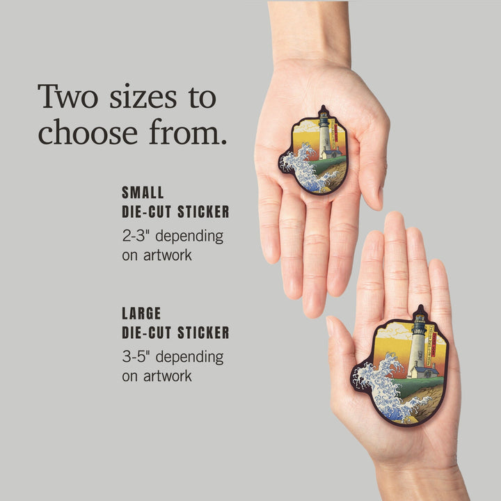 Oregon Coast, Yaquina Head Lighthouse, Woodblock Print, Contour, Lantern Press Artwork, Vinyl Sticker Sticker Lantern Press