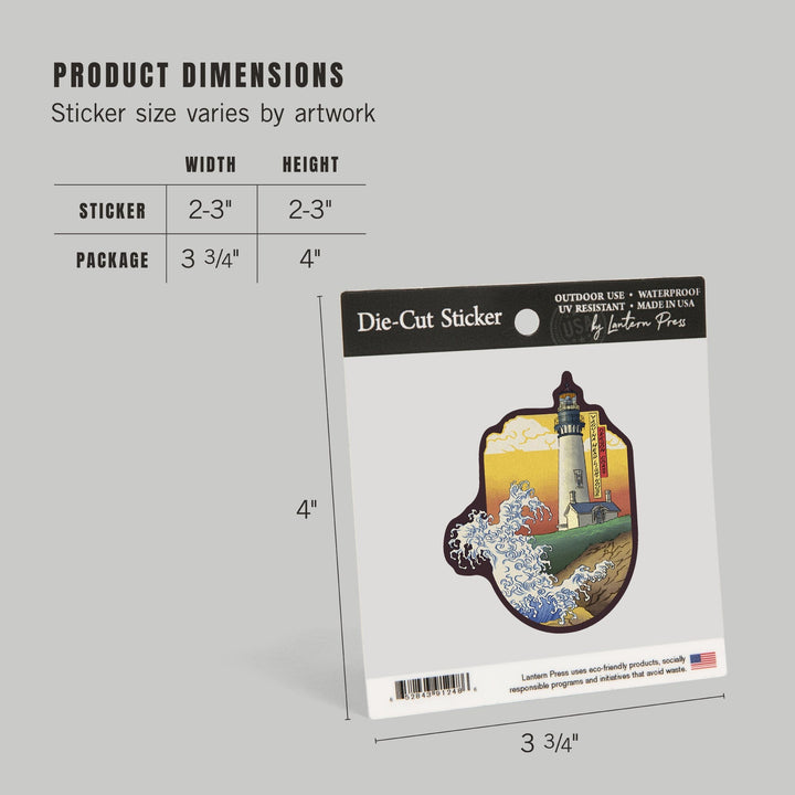 Oregon Coast, Yaquina Head Lighthouse, Woodblock Print, Contour, Lantern Press Artwork, Vinyl Sticker Sticker Lantern Press