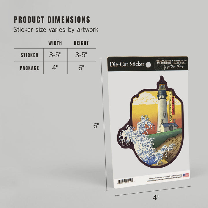 Oregon Coast, Yaquina Head Lighthouse, Woodblock Print, Contour, Lantern Press Artwork, Vinyl Sticker Sticker Lantern Press