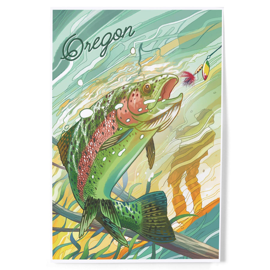 Oregon, Fishing, Underwater Trout Art Lantern Press