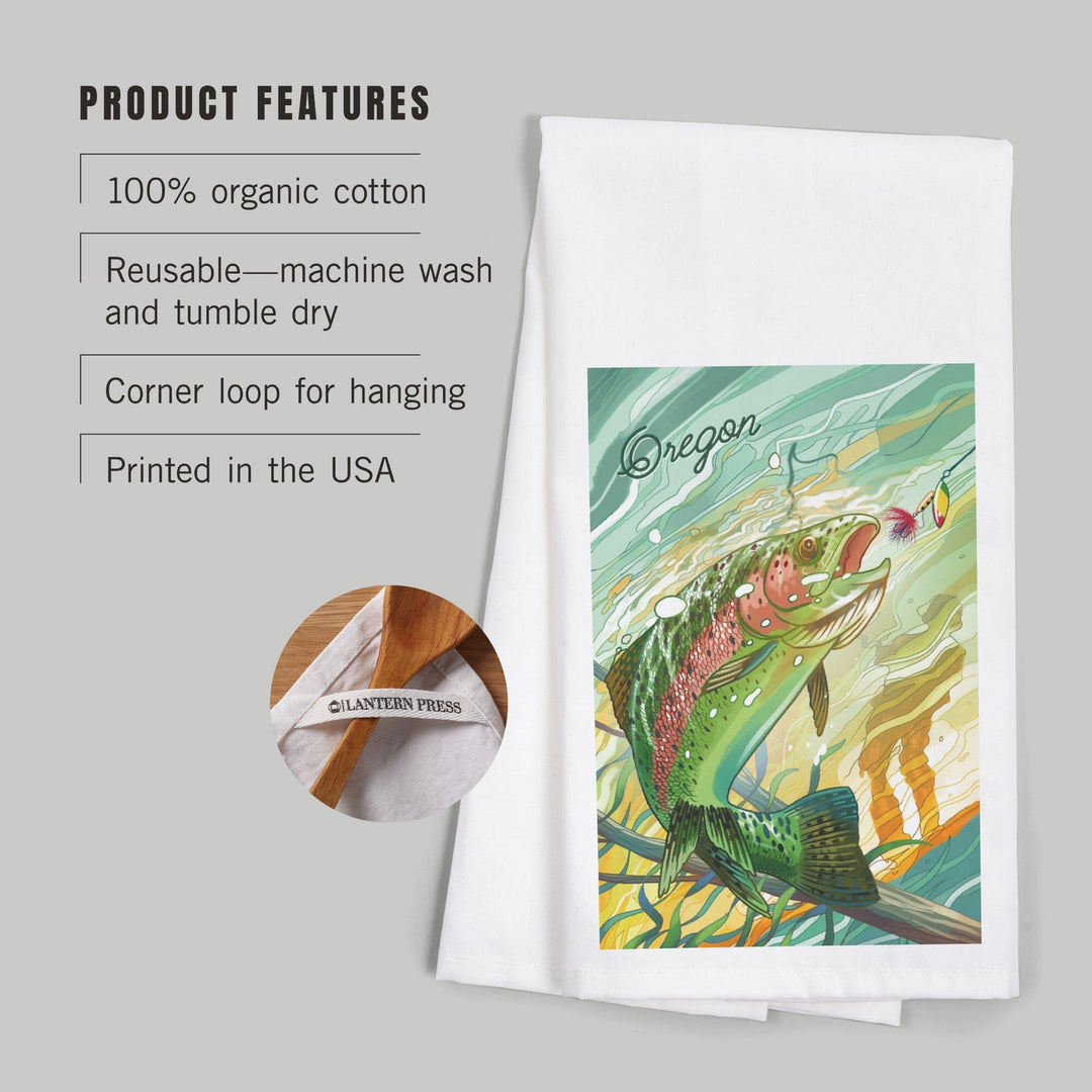 Oregon, Fishing, Underwater Trout, Organic Cotton Kitchen Tea Towels Kitchen Lantern Press