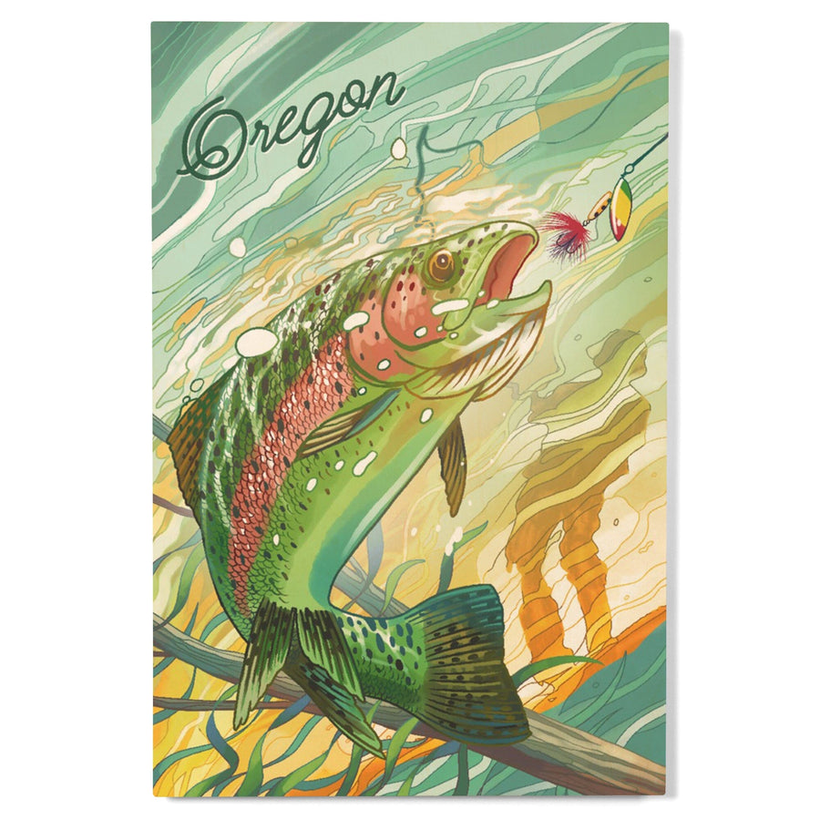 Oregon, Fishing, Underwater Trout, Wood Signs and Postcards Wood Lantern Press