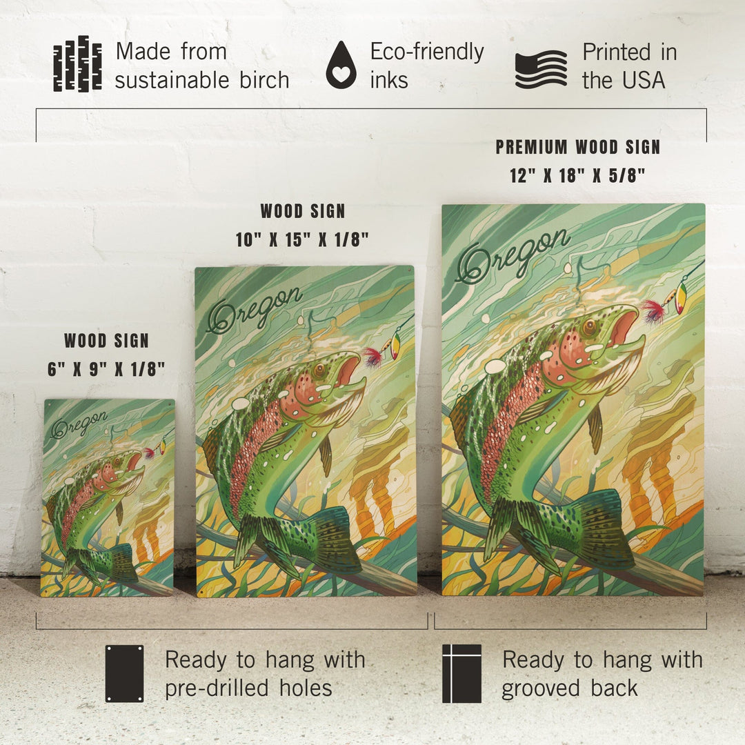 Oregon, Fishing, Underwater Trout, Wood Signs and Postcards Wood Lantern Press