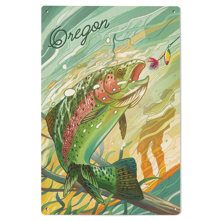 Oregon, Fishing, Underwater Trout, Wood Signs and Postcards Wood Lantern Press
