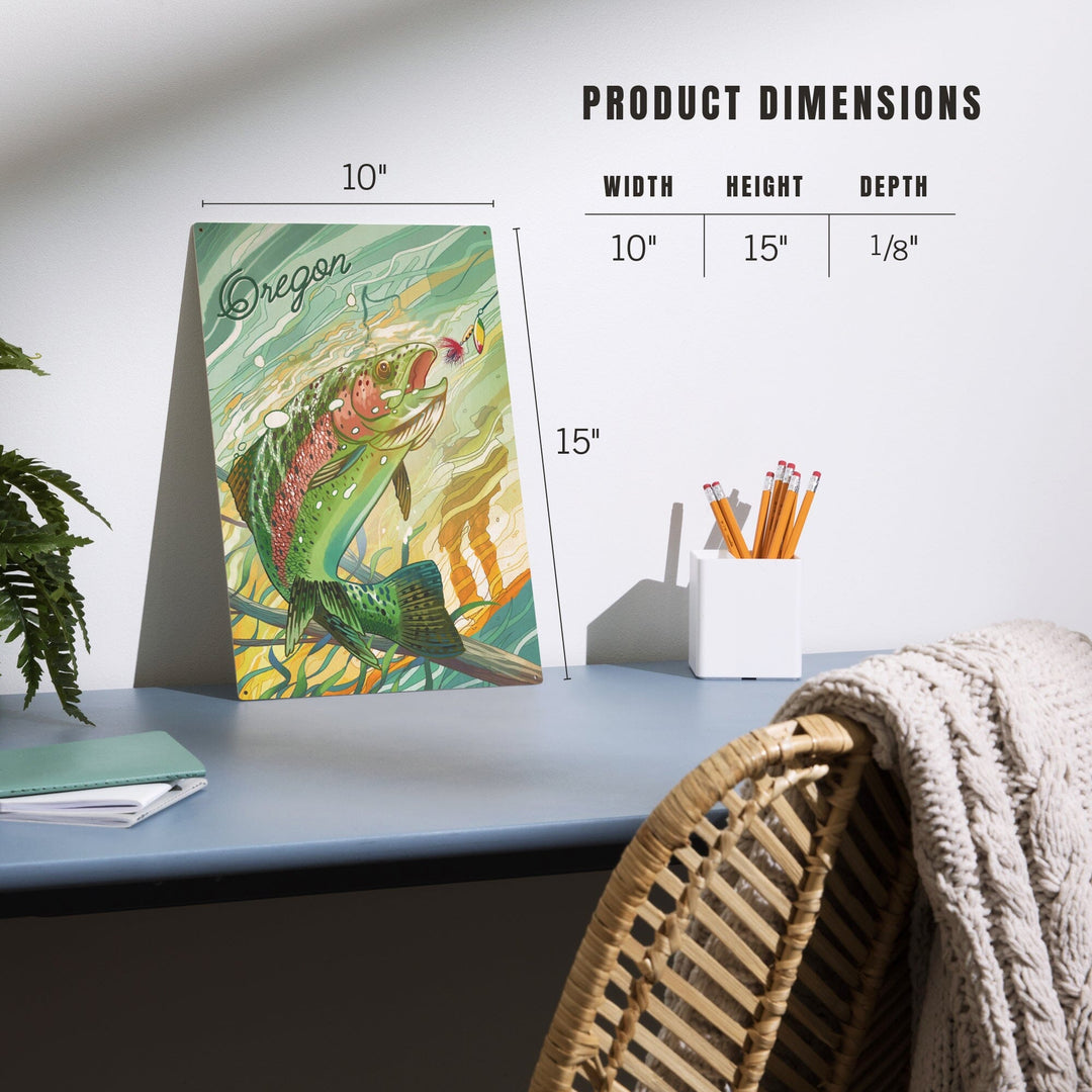 Oregon, Fishing, Underwater Trout, Wood Signs and Postcards Wood Lantern Press