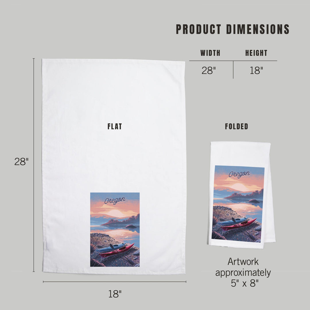 Oregon, Glassy Sunrise, Kayak, Organic Cotton Kitchen Tea Towels Kitchen Lantern Press