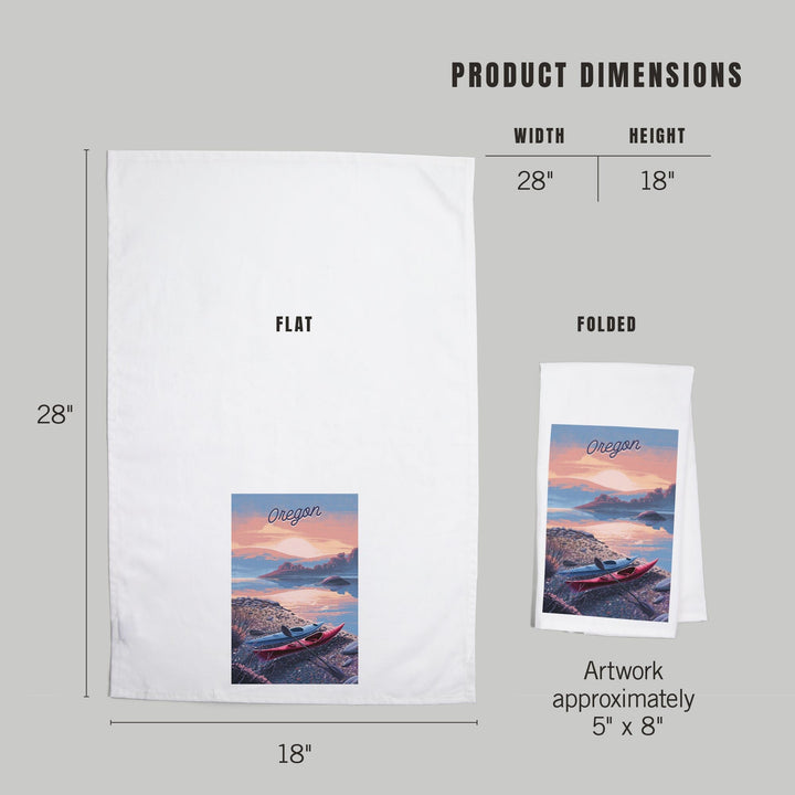 Oregon, Glassy Sunrise, Kayak, Organic Cotton Kitchen Tea Towels Kitchen Lantern Press