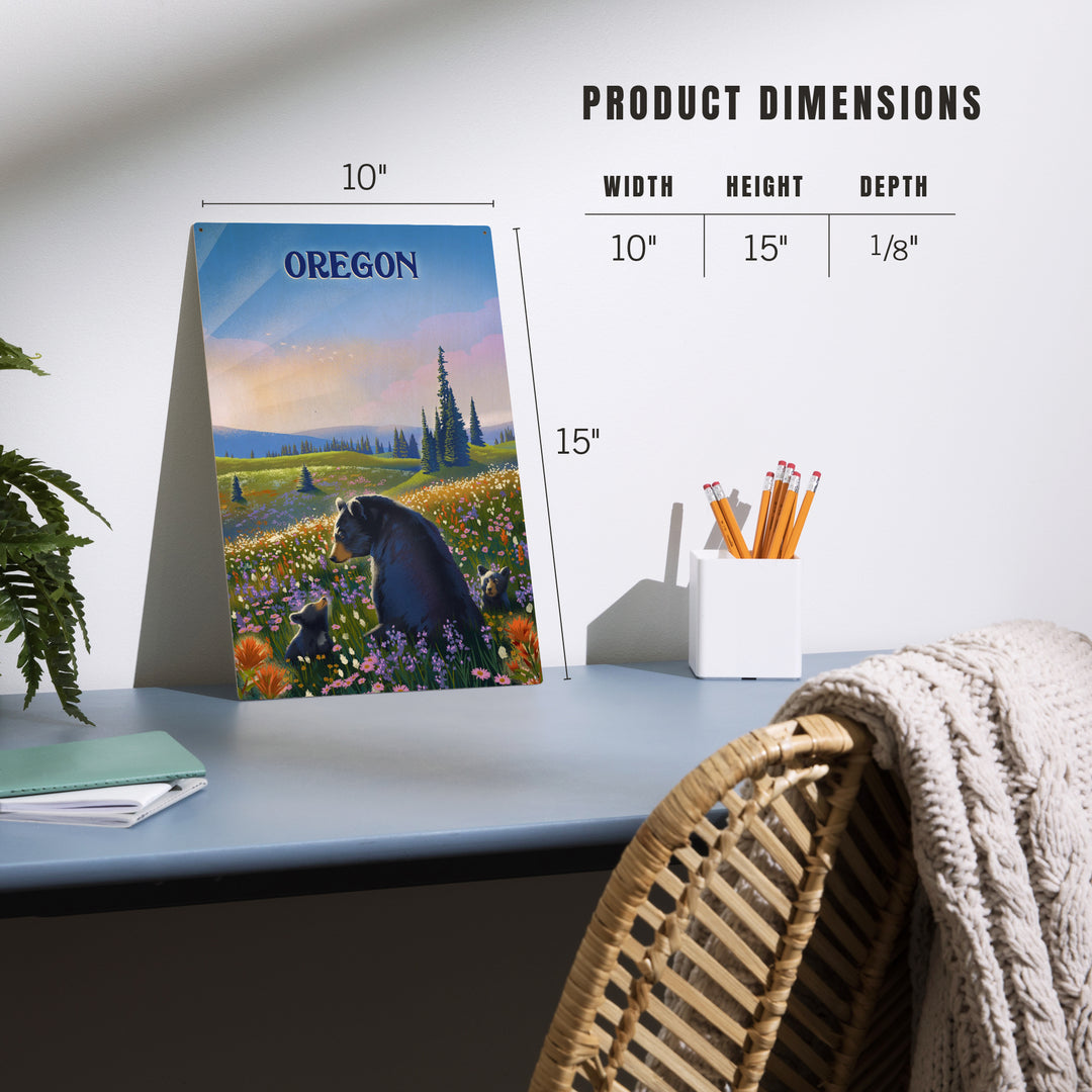 Oregon, Lithograph, Bear Family in Field, Wood Signs and Postcards Wood Lantern Press