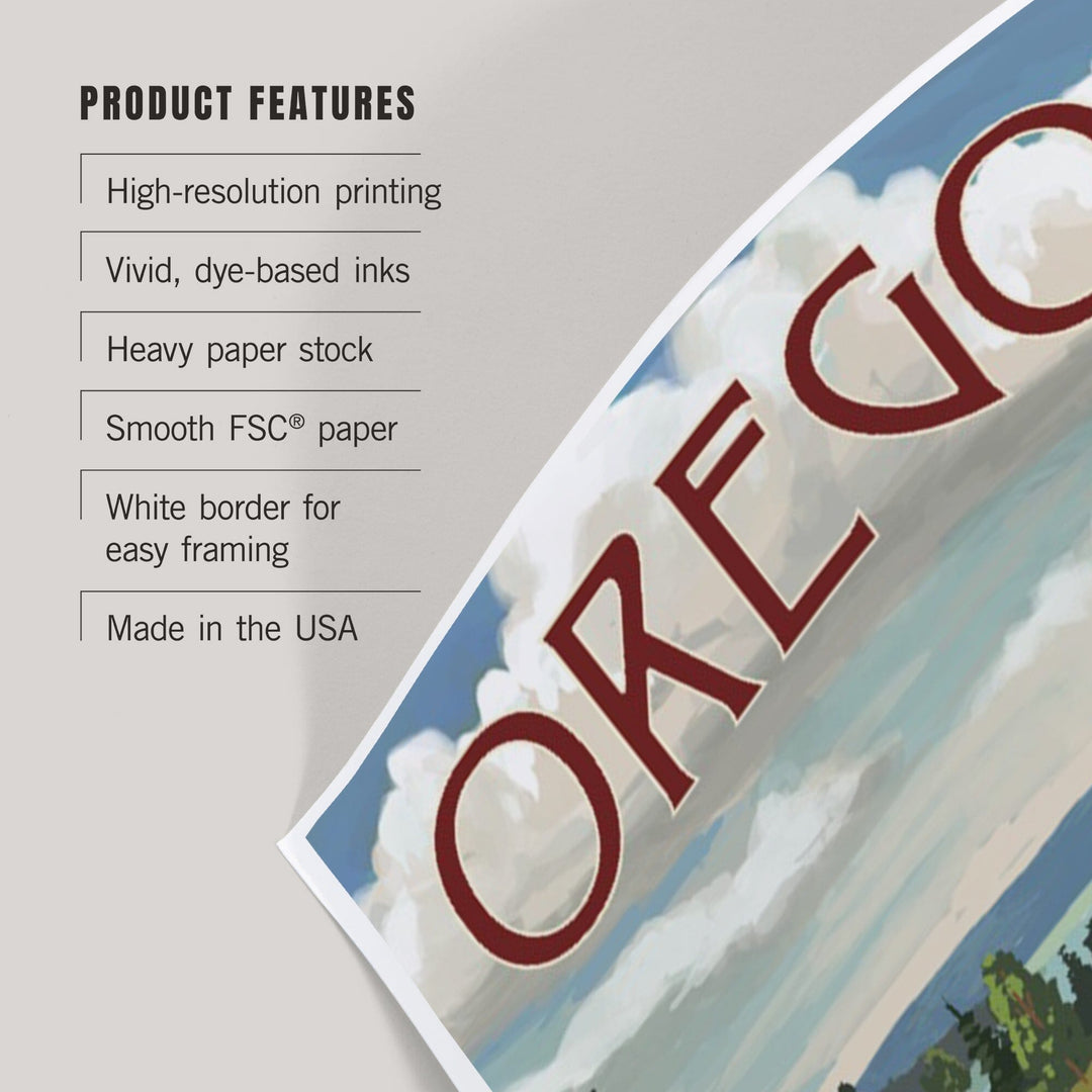 Oregon, LP Camper Van and Lake, Art & Giclee Prints Art Lantern Press