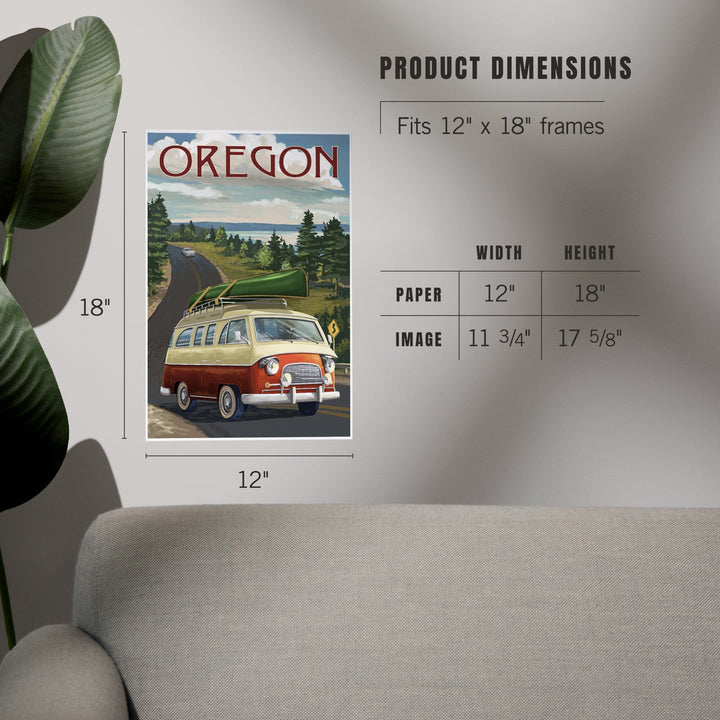 Oregon, LP Camper Van and Lake, Art & Giclee Prints Art Lantern Press