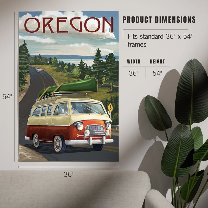 Oregon, LP Camper Van and Lake, Art & Giclee Prints Art Lantern Press