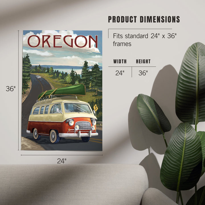 Oregon, LP Camper Van and Lake, Art & Giclee Prints Art Lantern Press