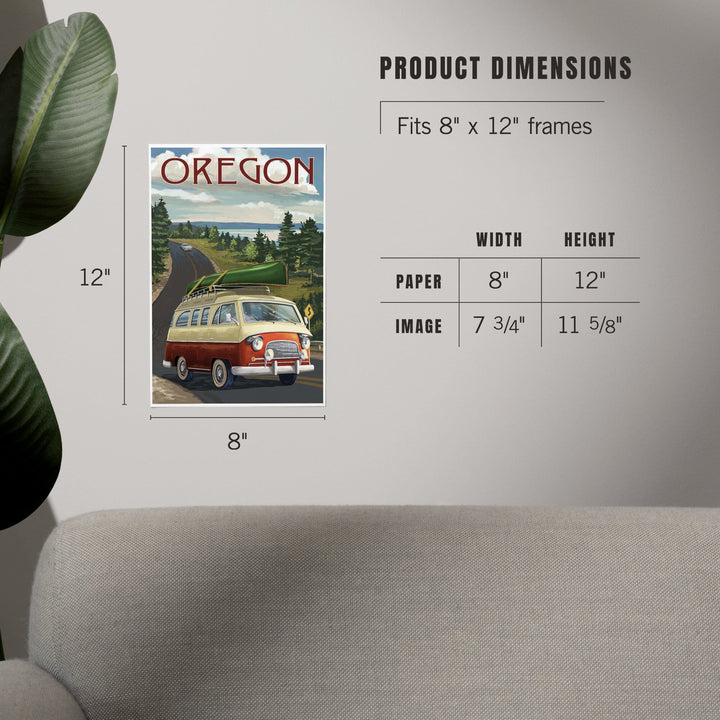 Oregon, LP Camper Van and Lake, Art & Giclee Prints Art Lantern Press