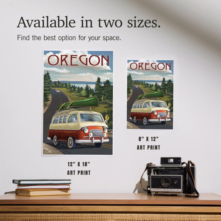 Oregon, LP Camper Van and Lake, Art & Giclee Prints Art Lantern Press