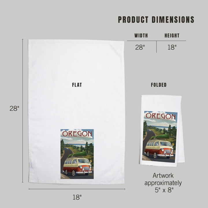 Oregon, LP Camper Van and Lake, Organic Cotton Kitchen Tea Towels Kitchen Lantern Press