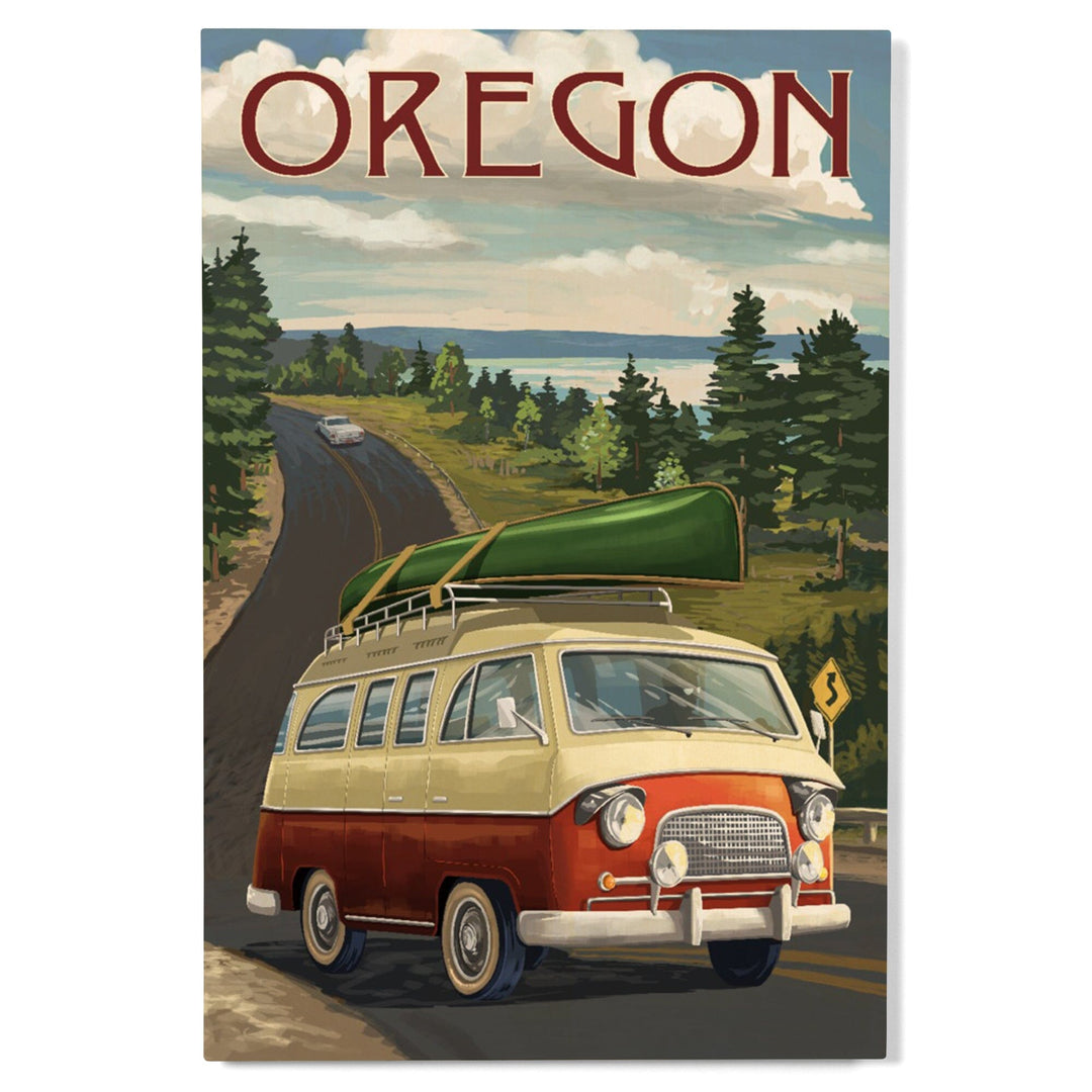 Oregon, LP Camper Van & Lake, Lantern Press Artwork, Wood Signs and Postcards Wood Lantern Press