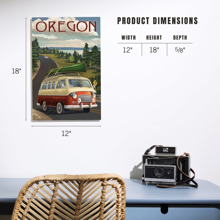 Oregon, LP Camper Van & Lake, Lantern Press Artwork, Wood Signs and Postcards Wood Lantern Press
