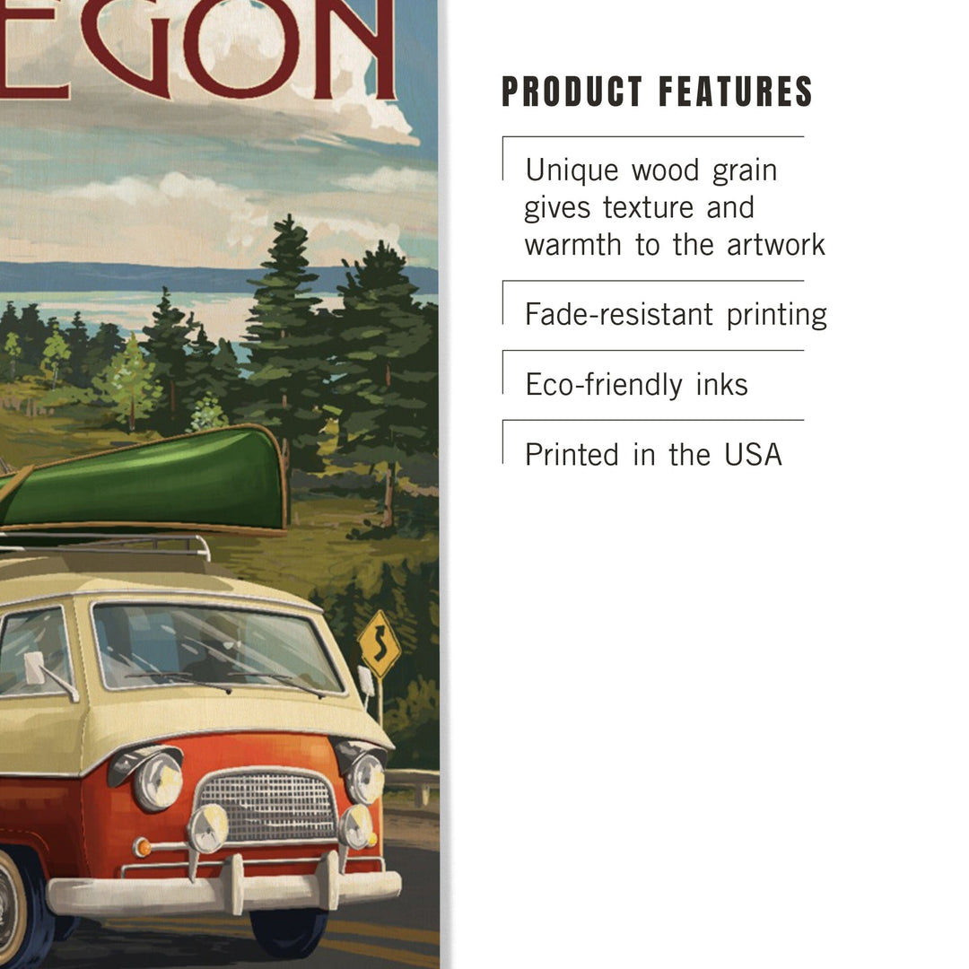Oregon, LP Camper Van & Lake, Lantern Press Artwork, Wood Signs and Postcards Wood Lantern Press