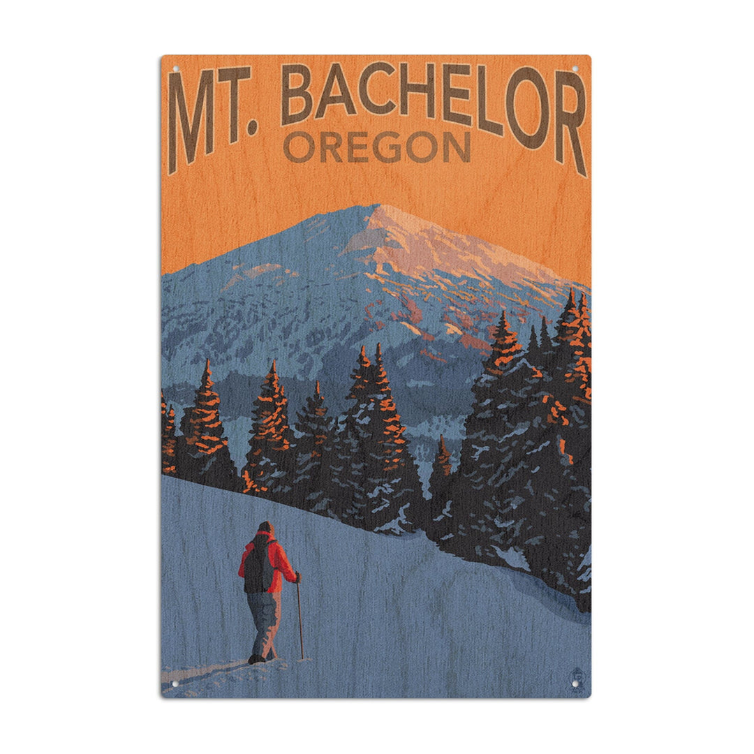 Oregon, Mt. Bachelor and Skier, Lantern Press Artwork, Wood Signs and Postcards Wood Lantern Press 6x9 Wood Sign