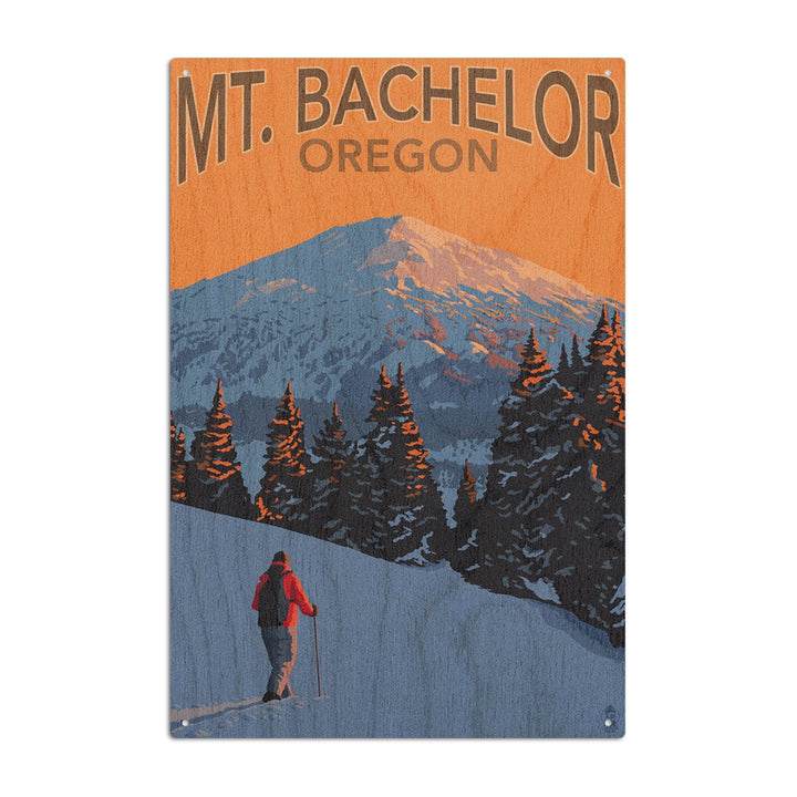 Oregon, Mt. Bachelor and Skier, Lantern Press Artwork, Wood Signs and Postcards Wood Lantern Press 6x9 Wood Sign