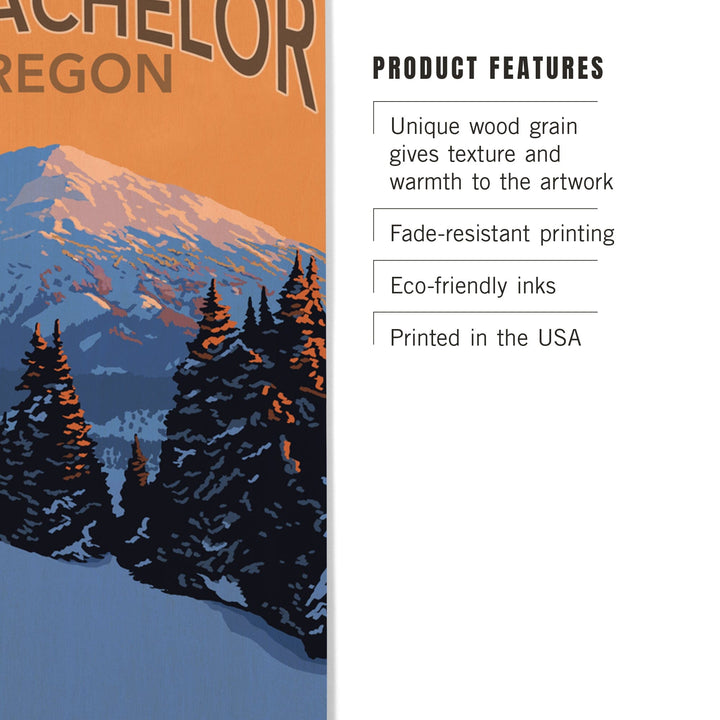 Oregon, Mt. Bachelor and Skier, Lantern Press Artwork, Wood Signs and Postcards Wood Lantern Press