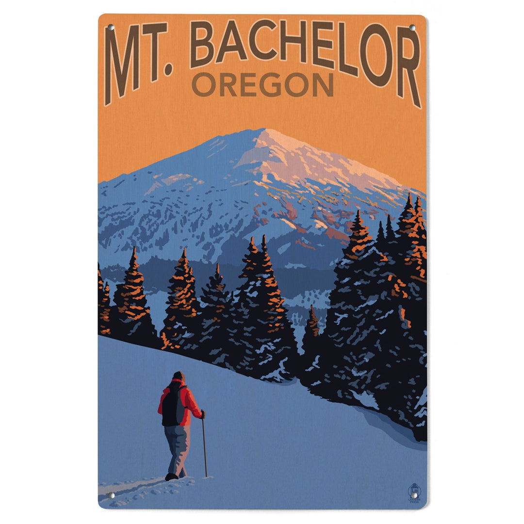 Oregon, Mt. Bachelor and Skier, Lantern Press Artwork, Wood Signs and Postcards Wood Lantern Press