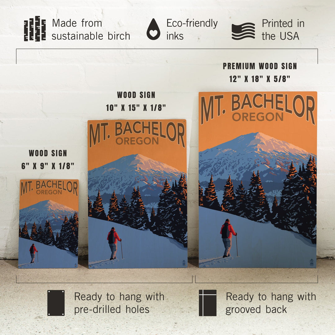 Oregon, Mt. Bachelor and Skier, Lantern Press Artwork, Wood Signs and Postcards Wood Lantern Press