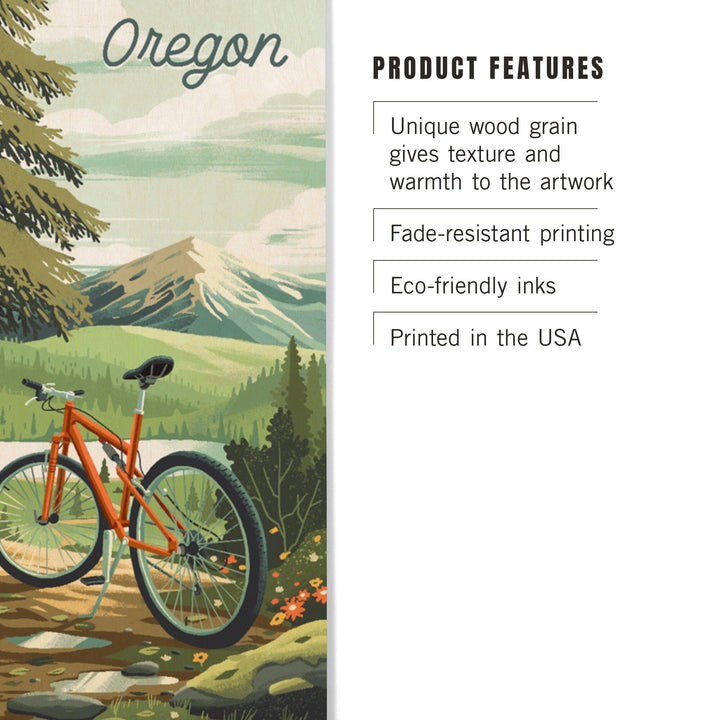 Oregon, Off To Wander, Cycling with Mountains, Wood Signs and Postcards Wood Lantern Press