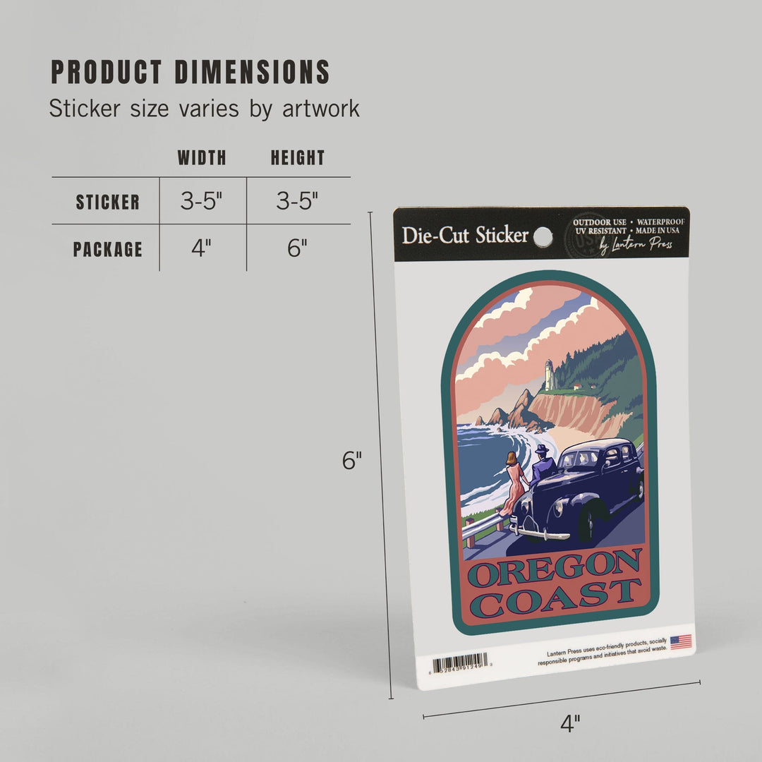 Oregon, Oregon Coast, Lighthouse View, Contour, Vinyl Sticker Sticker Lantern Press