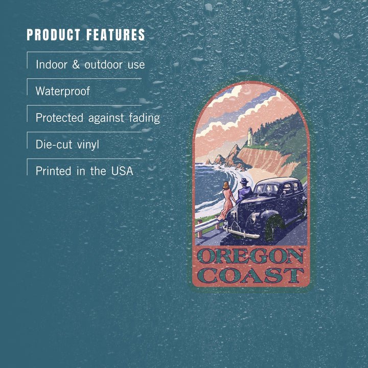 Oregon, Oregon Coast, Lighthouse View, Contour, Vinyl Sticker Sticker Lantern Press