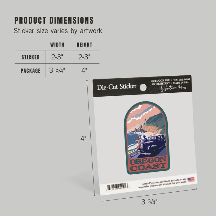 Oregon, Oregon Coast, Lighthouse View, Contour, Vinyl Sticker Sticker Lantern Press