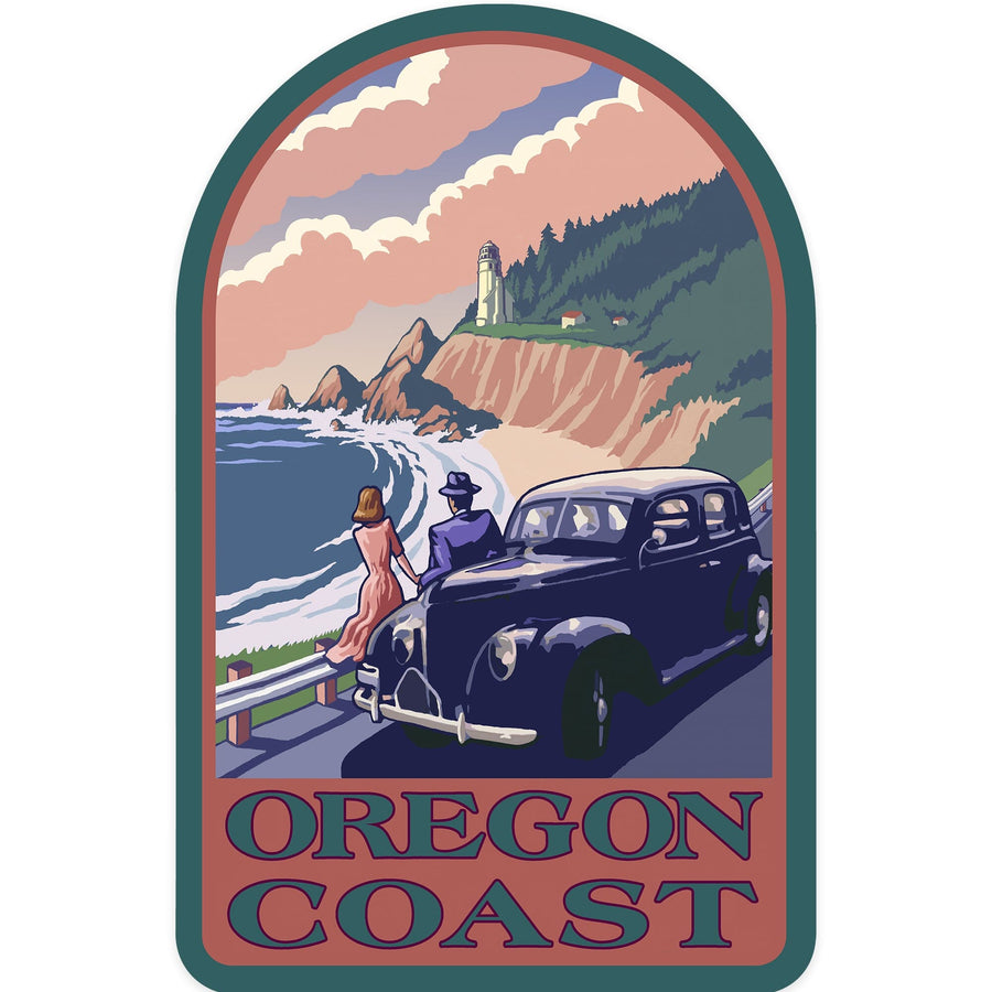 Oregon, Oregon Coast, Lighthouse View, Contour, Vinyl Sticker Sticker Lantern Press