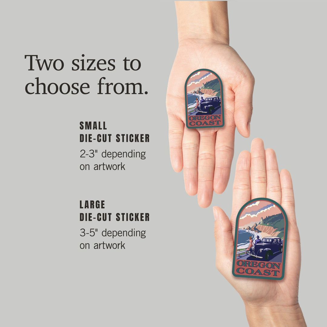 Oregon, Oregon Coast, Lighthouse View, Contour, Vinyl Sticker Sticker Lantern Press